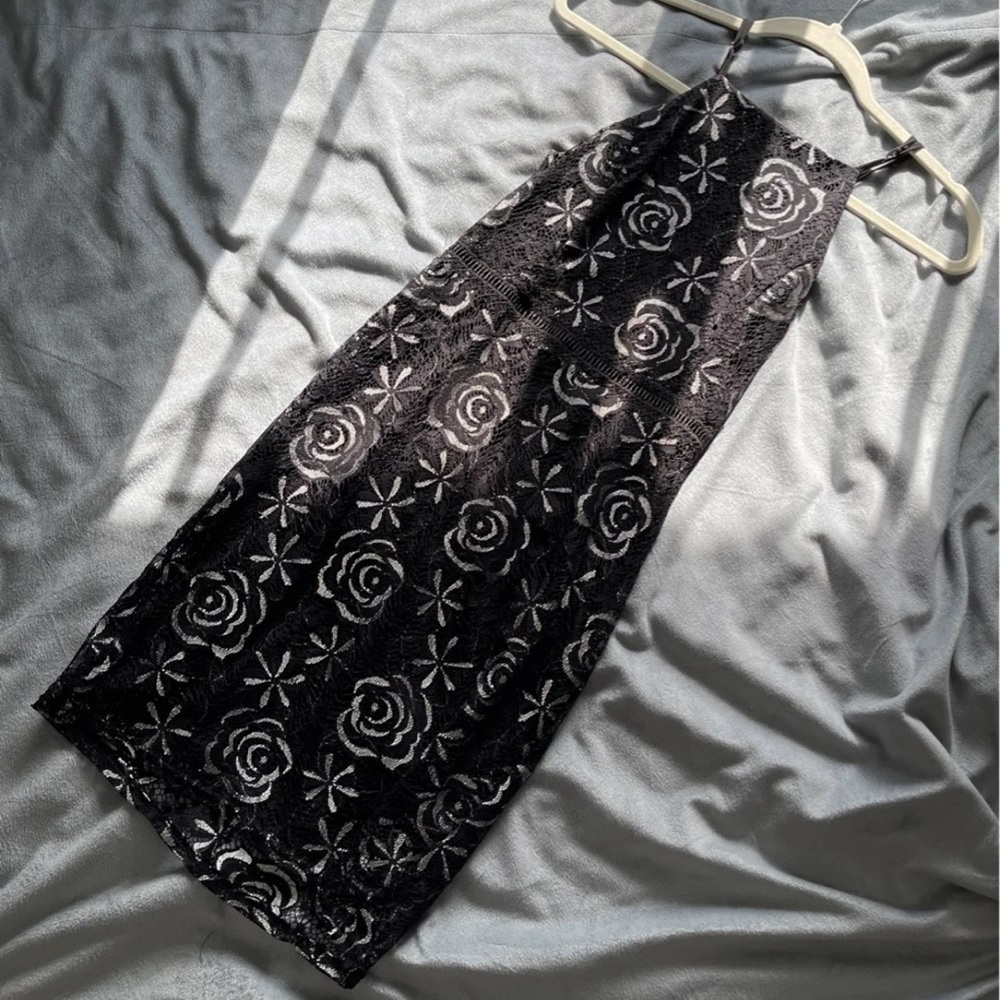 Black and silver lace mini dress